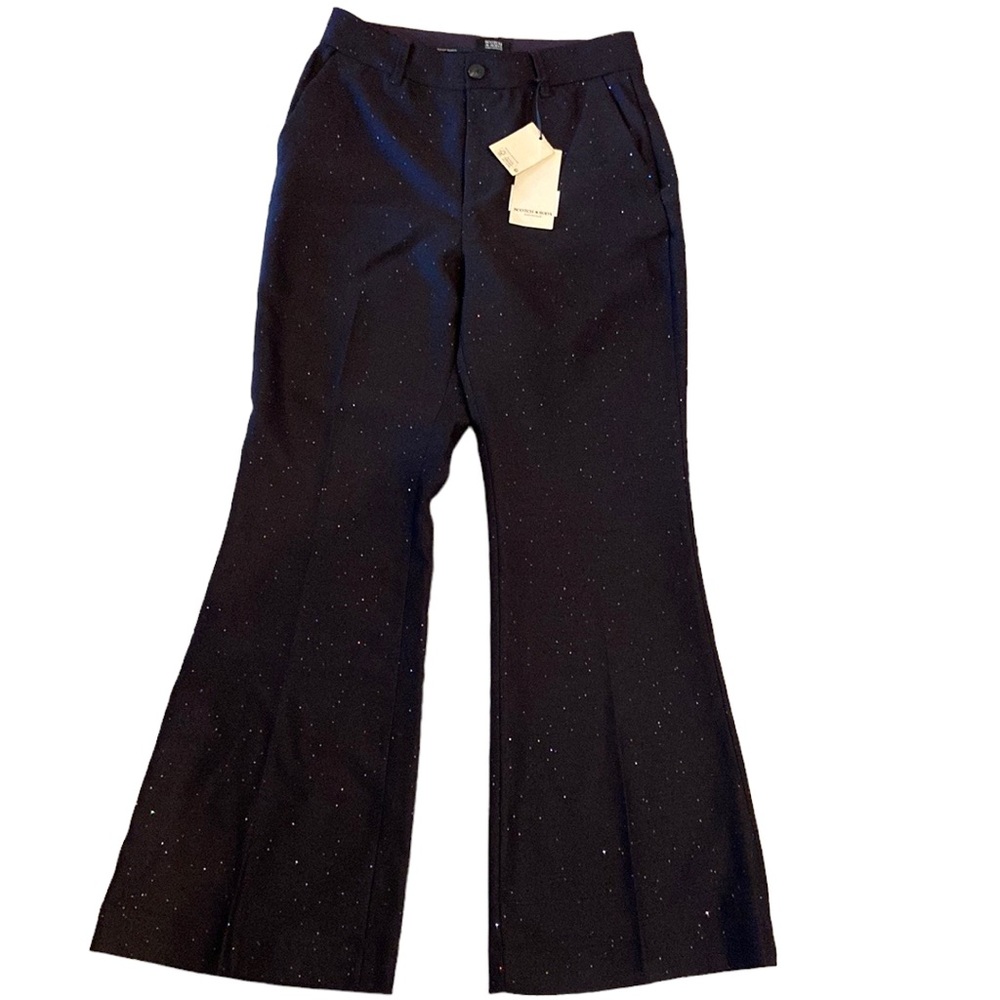 Scotch & Soda Festive Trousers Black Wool Blend Micro Sequins Flared Pants NWT